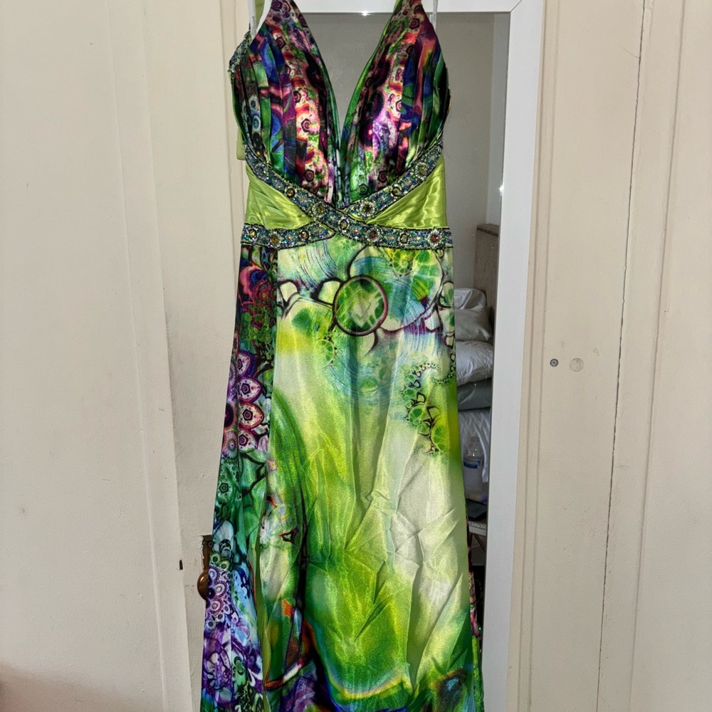 Tony Bowls Green and Purple Halter Dress